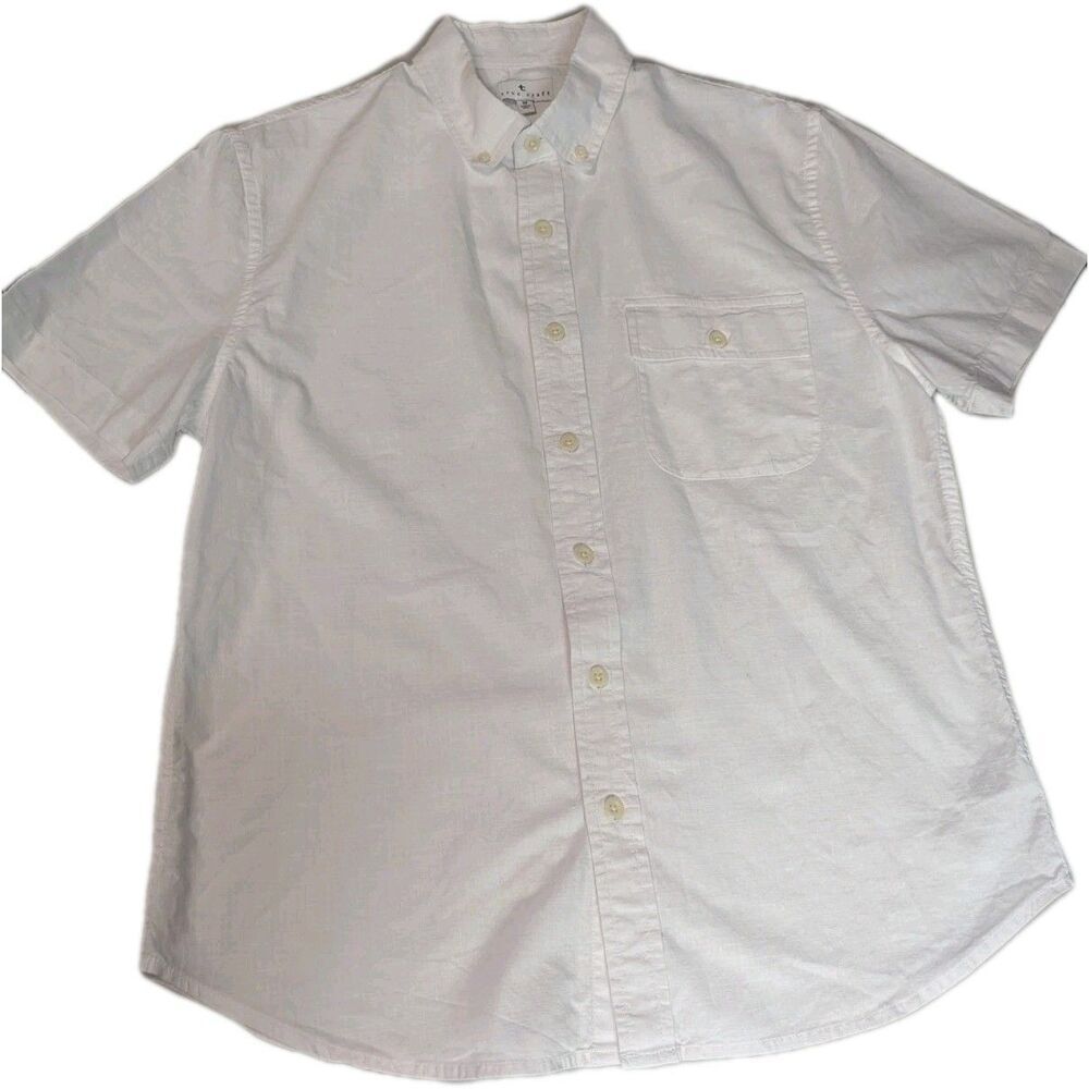 True Craft Men's Size M White Short Sleeve Button Down Shirt 100% Cotton
